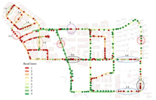 분석 결과에 따른 도로 안전성 평가 지도(6가지 구역)