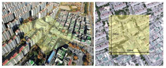 실험 영역(대전광역시 어은동 일대 200m x 200m)