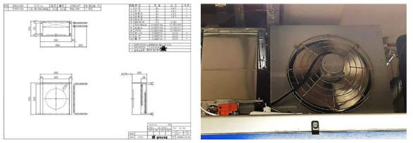 유기 랭킨 사이클 방열부 팬 코일 유닛 도면(좌) 및 제작 사진(우)