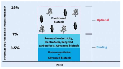 수송부문 재생 연료 카테고리별 비중(출처: Transport&Environment 홈페이지, 2018)