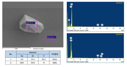 ELO 공정 후 GaAs 모기판 상에 보이는 표면 particle EDS 성분 분석 결과: As2, AsOH, AsO, AsO2 등의 arsenic 계열 산화물로 확인됨