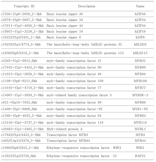 Ettlia의 bZip, MYB, bHLH class의 전사인자