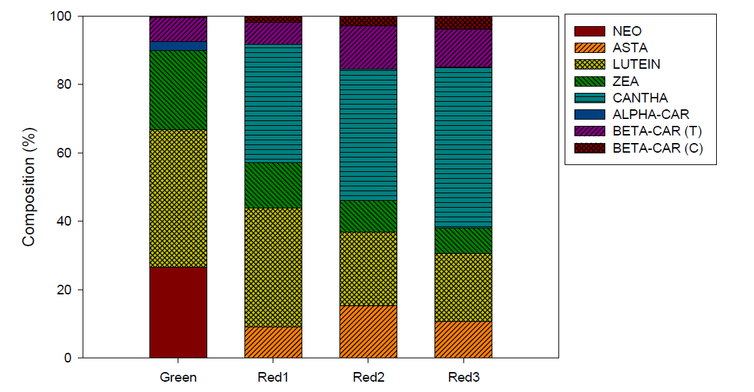 Ettlia sp. 세포 내 카로테노이드 구성성분 변화