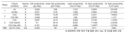 옥외배양 바이오매스 및 지질 생산성