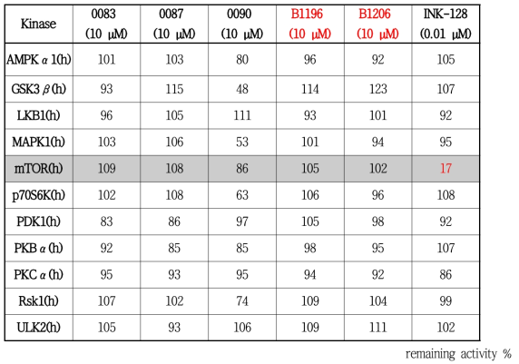 BC-LI-0090 유도체에 의한 kinase 활성 평가 결과