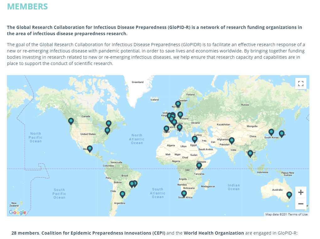 2019년 GloPID-R 참여국 현황 (28 members)