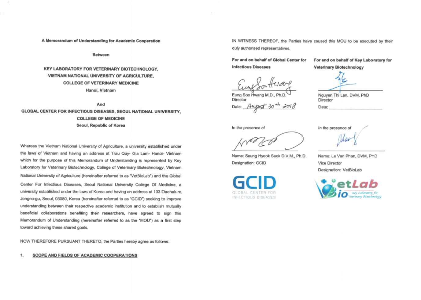 베트남국립농업대학교(Viet Nam National University of Agriculture)와 MOU 체결