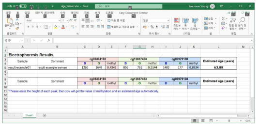 An example of age calculator that can be downloaded from SNU forensics website