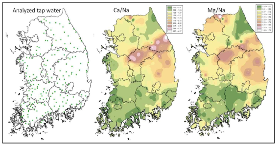 수돗물 시료의 주요 이온 농도 분석 Map