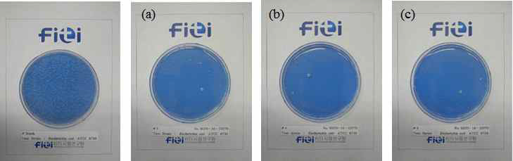 대장균에 대한 복합소재의 항균 시험 결과