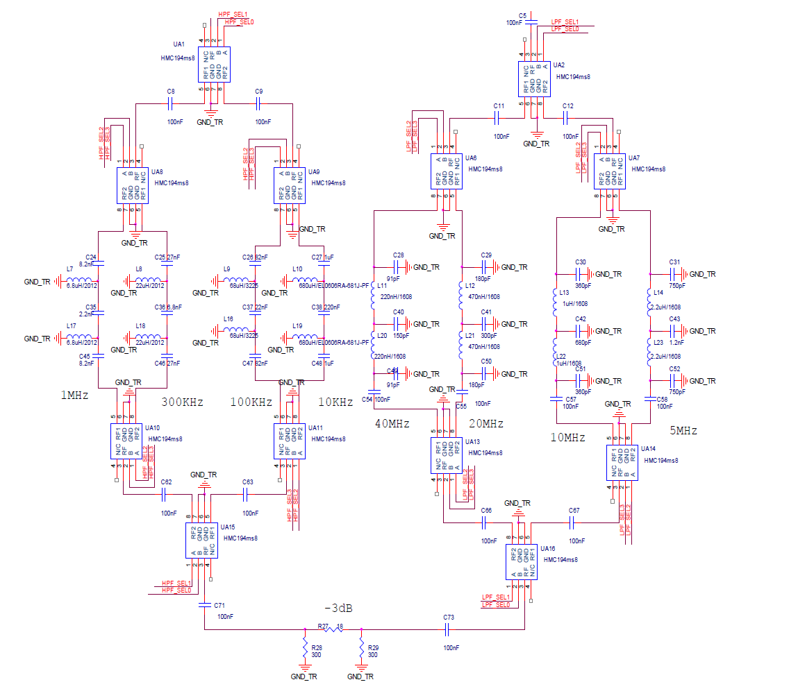 Selectable band pass filter