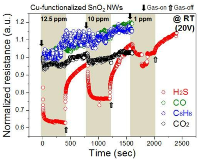 CuO 파티클이 기능화된 SnO2-ZnO 코어쉘 구조의 가스별 선택도