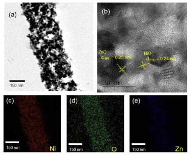 NiO loding ZnO nanofiber의 TEM 분석