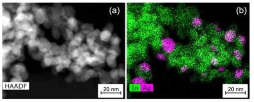 Ag 기능화된 In2O3의 TEM 및 EDX Elemental 이미지