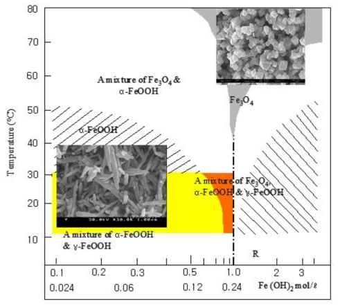 Fe(OH)2의 산화반응 조건에 따른 생성물