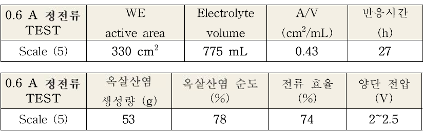 CO2의 옥살산염 전환 공정 scale-up test 결과(stack type)