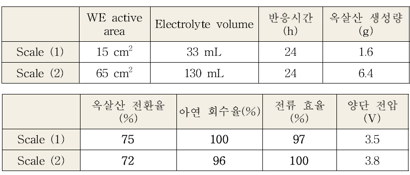 옥살산염의 옥살산 전환 및 아연 회수 scale-up test 데이터