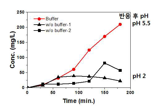 전해질 buffer용액 첨가 영향 비교