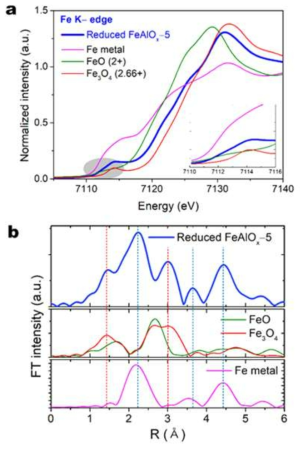 X-ray absorption spectra of Fe K-edge for reduced FeAlOx-5 with different standards