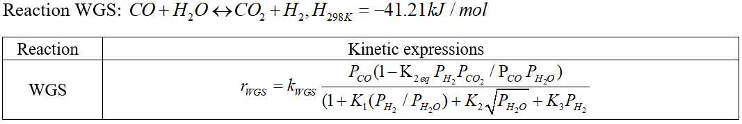 수성 가스 변환 공정의 반응식 및 kinetics