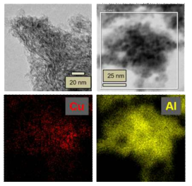 SSR-20Cu 촉매의 TEM 이미지 및 STEM mapping 결과
