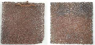 다공성 Cu foam 기반 전극 (왼쪽)실험 전, (오른쪽)후 사진
