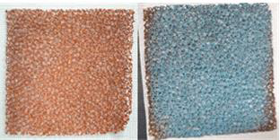 다공성 Cu foam 기반 전극 사진 (왼쪽)기본 Cu foam, (오른쪽) Cu(OH)2 foam 전극
