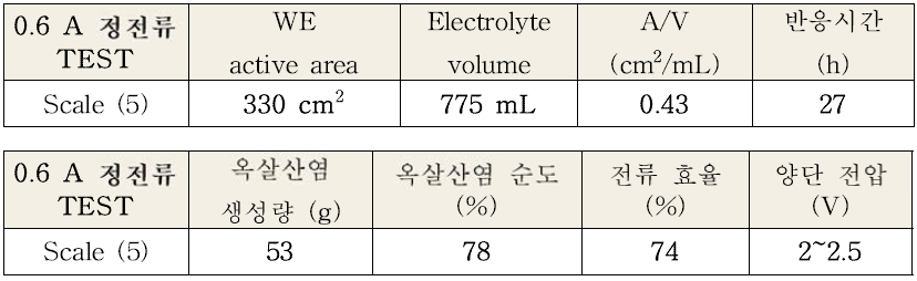 CO2의 옥살산염 전환 공정 scale-up test 결과(stack type)