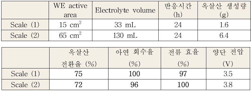 옥살산염의 옥살산 전환 및 아연 회수 scale-up test 데이터