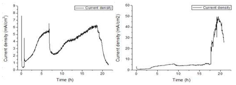 옥살산염의 옥살산 전환 및 아연 회수 공정 long term test (왼쪽) 1st cycle, (오른쪽) 2nd cycle