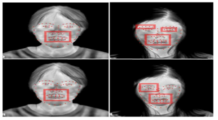 좌) Augmentation 적용 전 얼굴 특징점 추출 결과 우) Augmentation 적용 후 얼굴 특징점 추출 결과