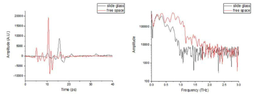 액정 소자 측정을 위한 슬라이드그라스의 THz 신호