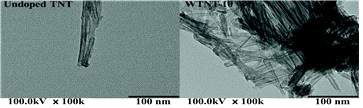 TEM images of undoped TNT and WTNT with different tungsten oxide loadings