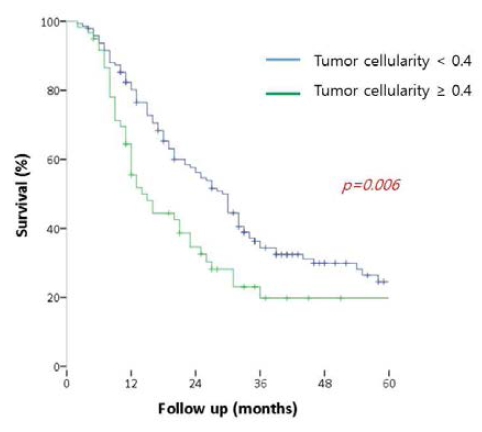 Tumor cellularity와 DFS와의 관계