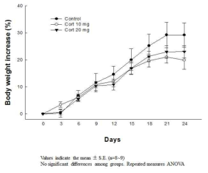 corticosterone 처리에 의한 체중변화