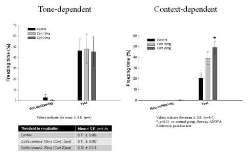 Corticosterone 처리가 fear conditioned memory에 미치는 영향