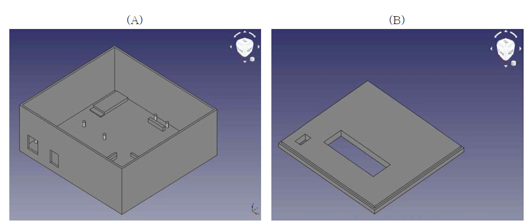 센서와 MCU 및 전원을 포함할 수 있는 케이스(A)와 lcd 디스플레이와 보호 케이스를 닫을 수 있는 덮개(B)