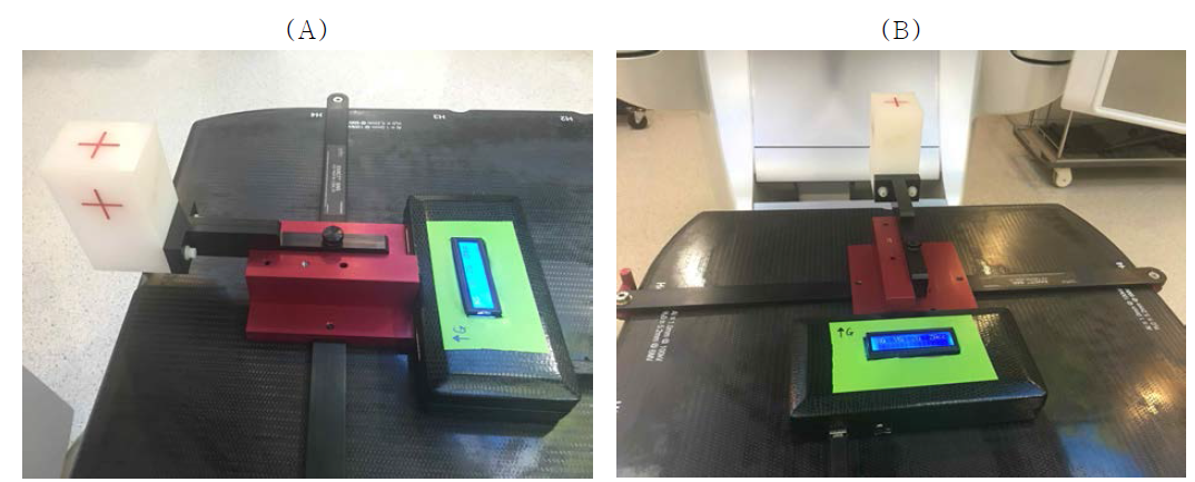 실제 Linac 장치에서 6D couch 기울기를 calibration하는 모습