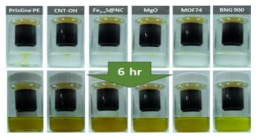 각각의 분리막을 적용한 폴리설파이드 확산 실험과 시간에 따른 확산용매 색깔의 변화