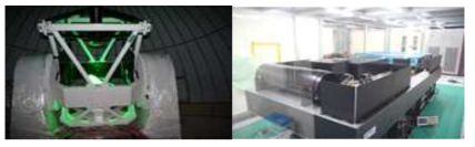 한국천문연구원 SLR용 망원경/추적마운트(좌), 레이저/송수신 시스템(우)