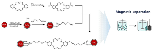 크라운 에테르 리간드를 부착한 자성 나노물질을 합성공정