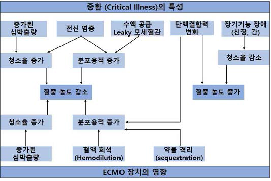 에크모 적용 환자에서 약동학 변화