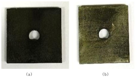 Photographs of specimens, (a) before and (b) after decontamination