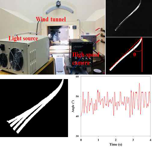 Experimental set up for measuring vibration of flexible plate and time variation of bending angle