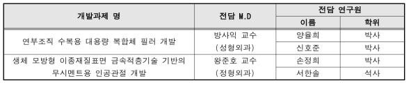 개발과제 별 인력 지원 현황