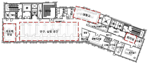 양성자센터 4층 세포실험공간 및 회의실 평면도