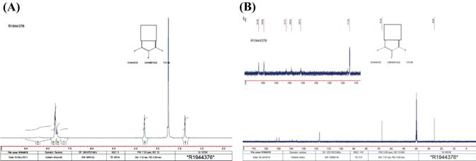 DRPL-206 of 1H-NMR (A) and 13C-NMR (B) spectra. Mp 209 °C. LC/MS: MH+ 177. 1H NMR (500 MHz, DMSO): δ 7.70 (m, 2H, 2,6-H), 8.44 (br s, 2H, OH). 13C NMR (125 MHz, DMSO): δ 117 (2,6-C), 136.5 (1-C), 138.5 & 142.5 (4-C), 149 & 152 (3,5-C)