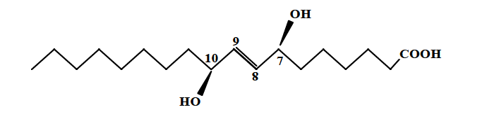 Structure of 7,10-dihydroxy-8(E)-octadecenoic acid (DOD)