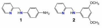 chemical regulator의 구조. 1 = N-(pyridine-2-ylmethyl)benzene-1,4-diamine 2 = 3,5-dimethoxy-N-(pyridine-2-ylmethyl)aniline