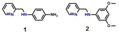 Chemical regulator의 구조. 1 = N-(pyridine-2-ylmethyl)benzene-1,4-diamine 2 = 4-nitro-N-(pyridin-2-ylmethyl)aniline